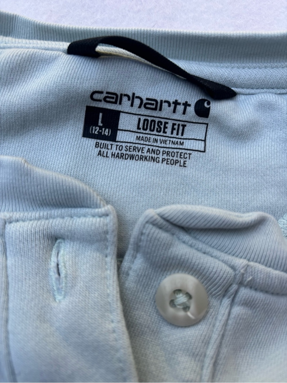 Carhartt Soft Blue Henley Sweatshirt - Loose Fit 12/14 - Picture 3 of 10